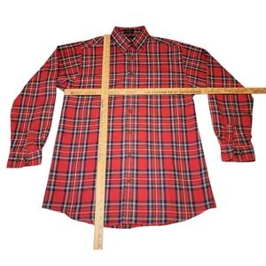 🔥VIYELLA Red Button Down Collared Shirt Mens Med. Long Sleeve Plaid Wool/Cotton